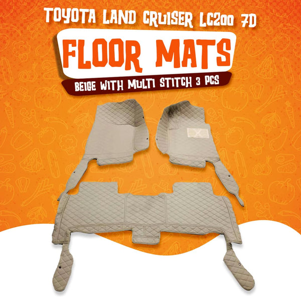 Toyota Land Cruiser LC200 7D Floor Mats Beige With Multi Stitch 3 Pcs - Model 2015-2022