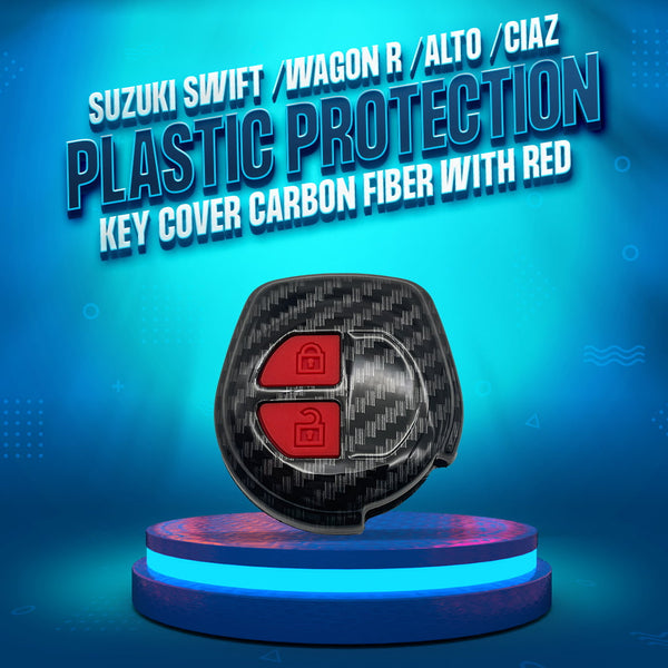 Suzuki Swift /Wagon R /Alto /Ciaz Plastic Protection Key Cover Carbon Fiber With Red PVC 2 Buttons