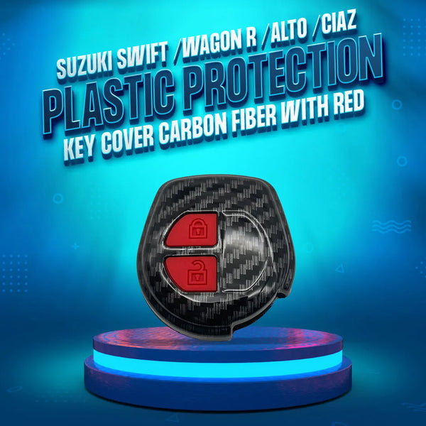 Suzuki Swift /Wagon R /Alto /Ciaz Plastic Protection Key Cover Carbon Fiber With Red PVC 2 Buttons