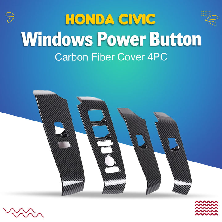 Honda Civic Windows Power Button Carbon Fiber Cover 4PC - Model 2022-2024
