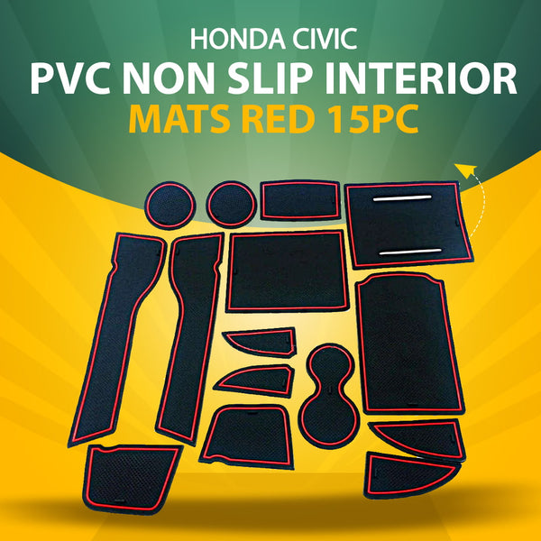 Honda Civic PVC Non Slip Interior Mats Red 15PC - Model 2022-2024
