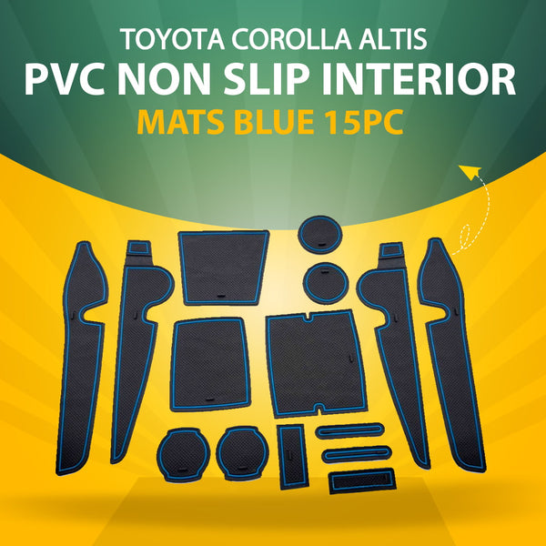 Toyota Corolla Altis PVC Non Slip Interior Mats Blue 15PC - Model 2019-2022