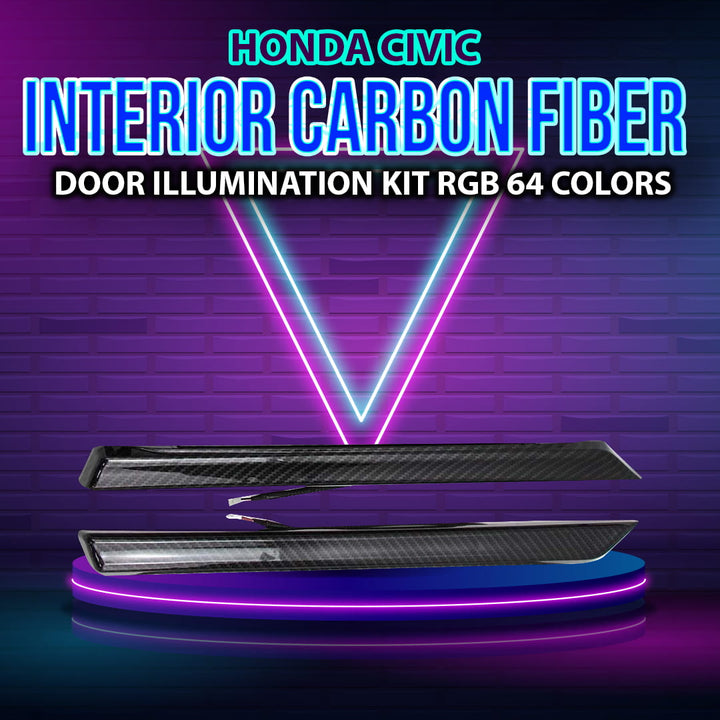 Honda Civic Interior Carbon Fiber Door Illumination Kit RGB 64 Colors - Model 2016-2021