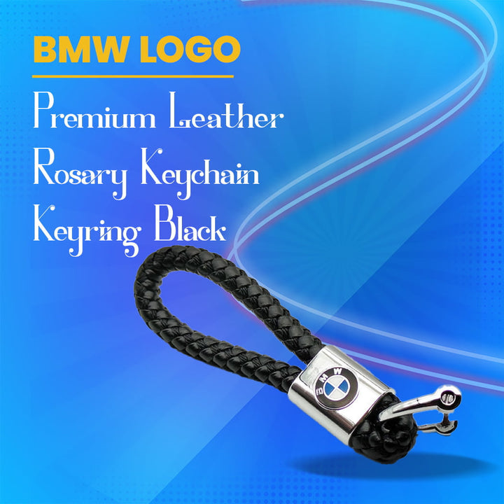 BMW Premium Leather Rosary Keychain Keyring - Black