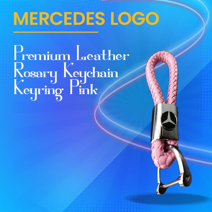 Mercedes Premium Leather Rosary Keychain Keyring - Pink