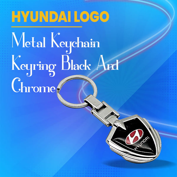 Hyundai Metal Keychain Keyring - Black And Chrome