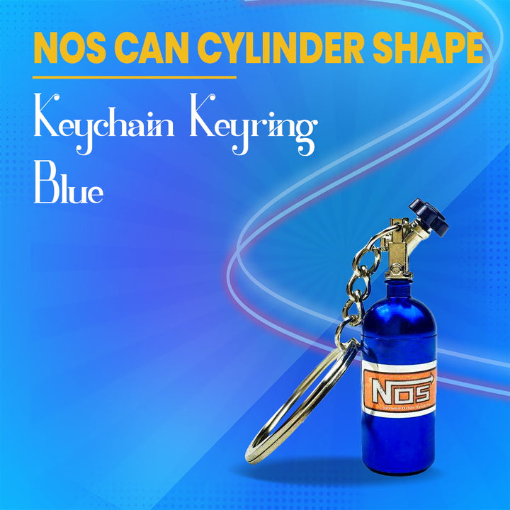 NOS Can Cylinder Shape Keychain Keyring - Blue