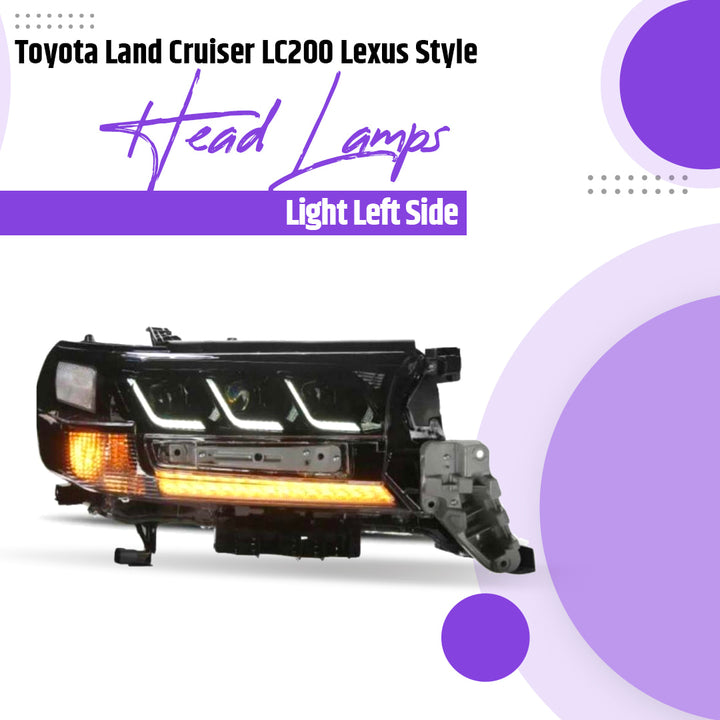 Toyota Land Cruiser LC200 Lexus Style Head Lamps Light Left Side Smoke - Model 2015-2021