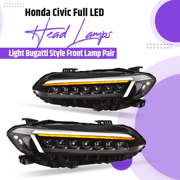 Honda Civic Full LED Head Lamps Light Bugatti Style Front Lamp Pair - Model 2022-2024