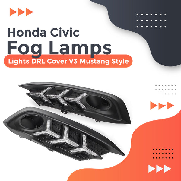 Honda Civic Fog Lamps Lights DRL Cover V3 Mustang Style - Model 2016-2021