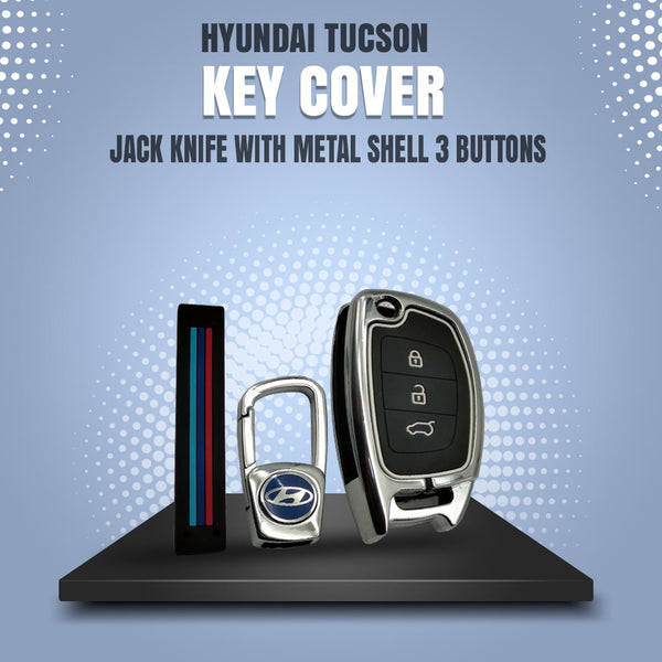 Hyundai Tucson Jack Knife Key Cover With Metal Shell 3 Buttons - Model 2020-2024