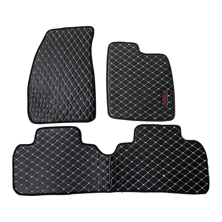 Proton Saga 7D Eco Floor Mats Black Stitched Multi Color Thread 3 Pcs - Model 2021-2024