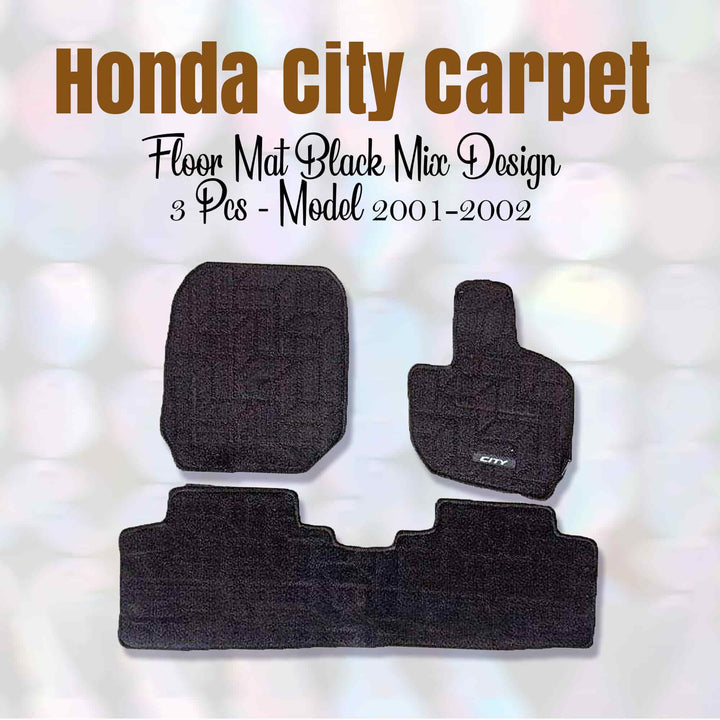 Honda City Carpet Floor Mat Black Mix Design 3 PC - Model 2021-2022