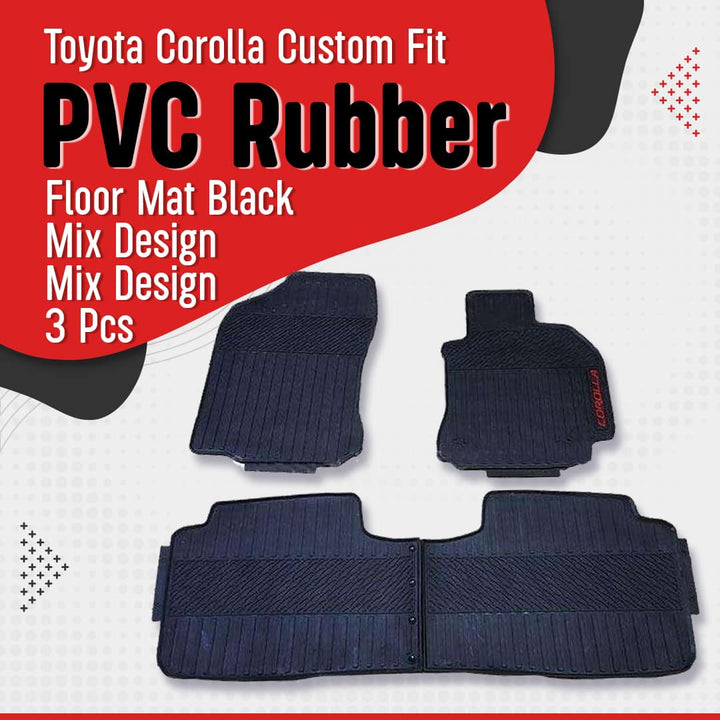 Toyota Corolla Custom Fit PVC Rubber Floor Mat Black Mix Design Mix Design 3 Pcs - Model 2014-2021