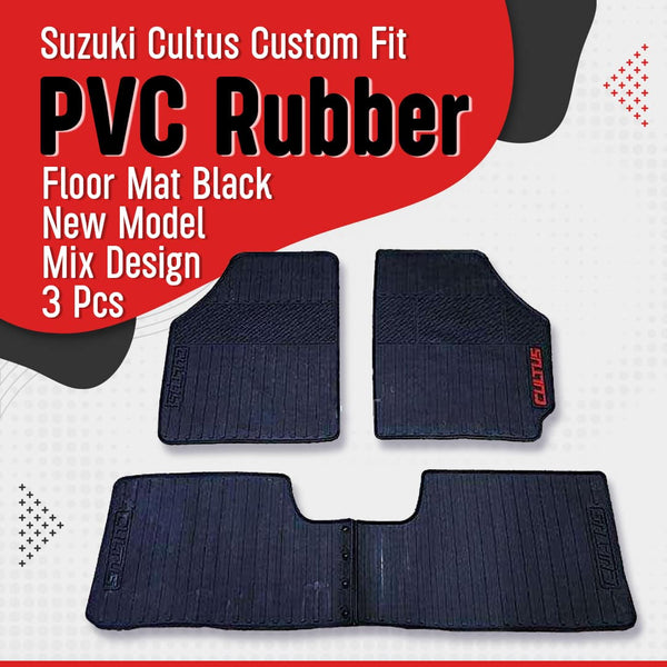 Suzuki Cultus Custom Fit PVC Rubber Floor Mat Black New Model Mix Design 3 Pcs - Model 2017-2021