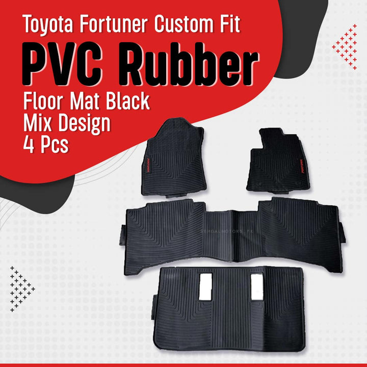 Toyota Fortuner Custom Fit PVC Rubber Floor Mat Black Mix Design 4 Pcs- Model 2016-2021