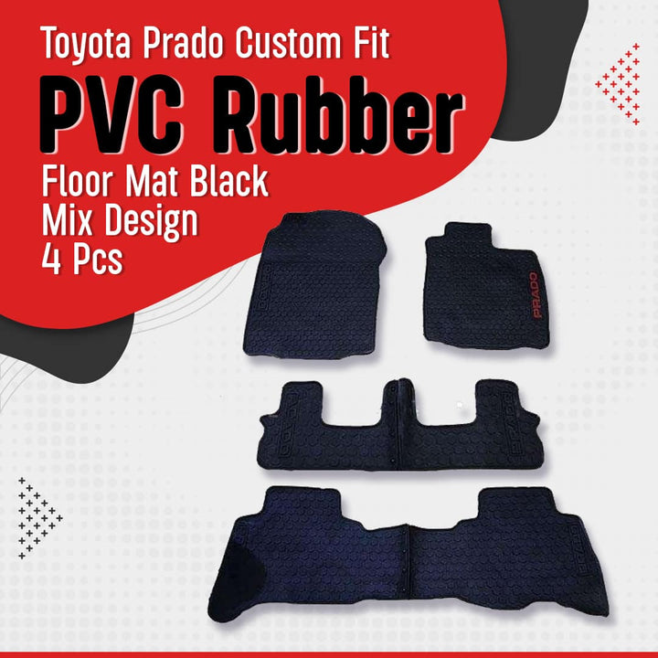 Toyota Prado Custom Fit PVC Rubber Floor Mat Black Mix Design 4 Pcs - Model 2009-2021