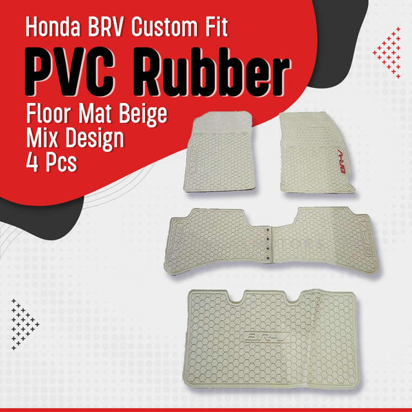 Honda BRV Custom Fit PVC Rubber Floor Mat Beige Mix Design 4 Pcs - Model 2017-2021