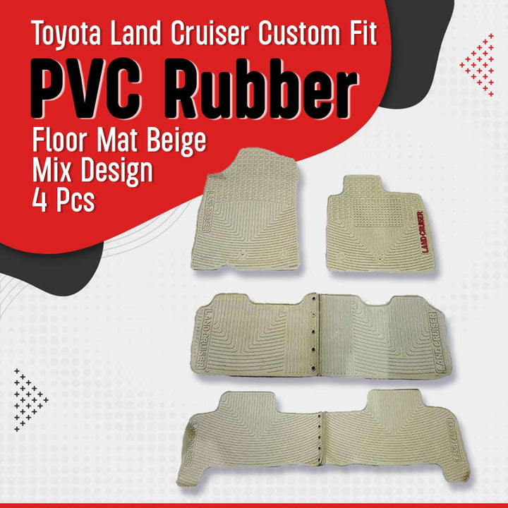Toyota Land Cruiser Custom Fit PVC Rubber Floor Mat Beige Mix Design 4 Pcs - Model 2015-2021