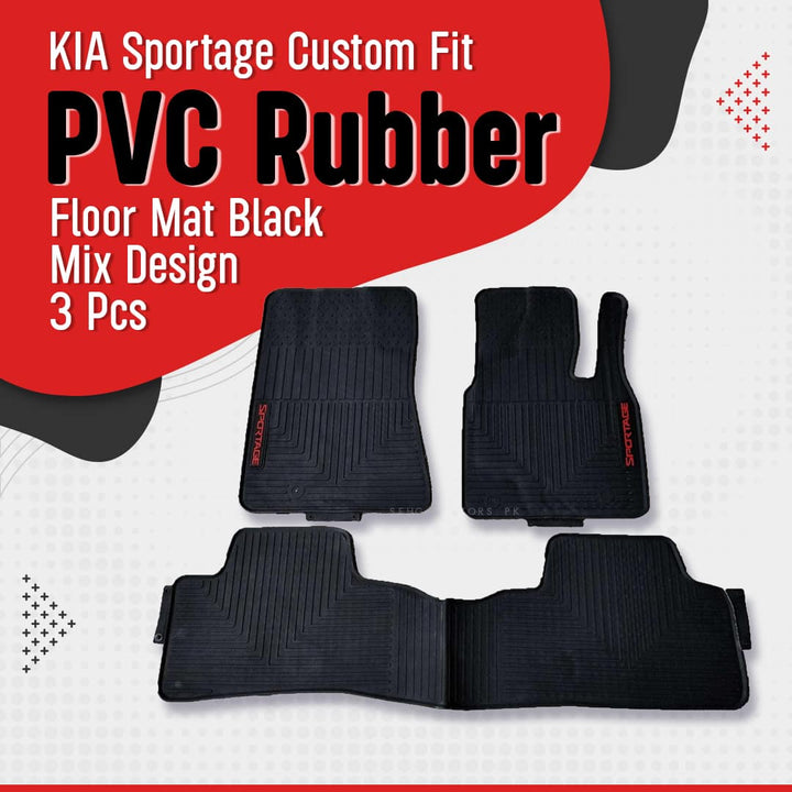 KIA Sportage Custom Fit PVC Rubber Floor Mat Black Mix Design 3 Pcs - Model 2019-2021