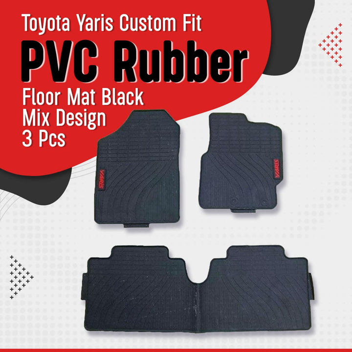 Toyota Yaris Custom Fit PVC Rubber Floor Mat Black Mix Design 3 Pcs - Model 2020-2021