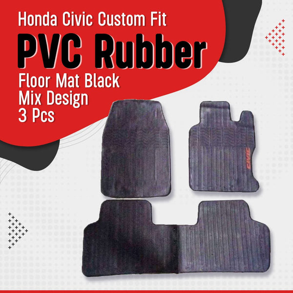 Honda Civic Custom Fit PVC Rubber Floor Mat Black Mix Design 3 Pcs - Model 2006-2012