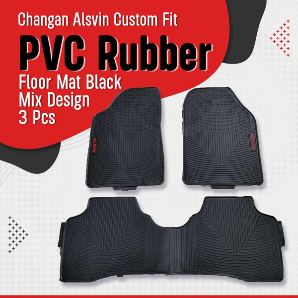 Changan Alsvin Custom Fit PVC Rubber Floor Mat Black Mix Design 3 Pcs - Model 2020-2024