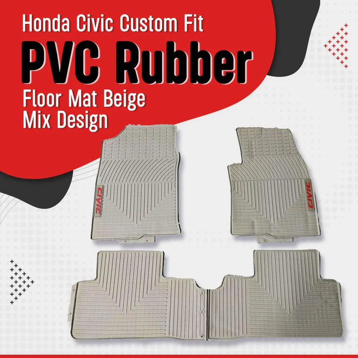 Honda Civic Custom Fit PVC Rubber Floor Mat Beige Mix Design - Model 2016-2024