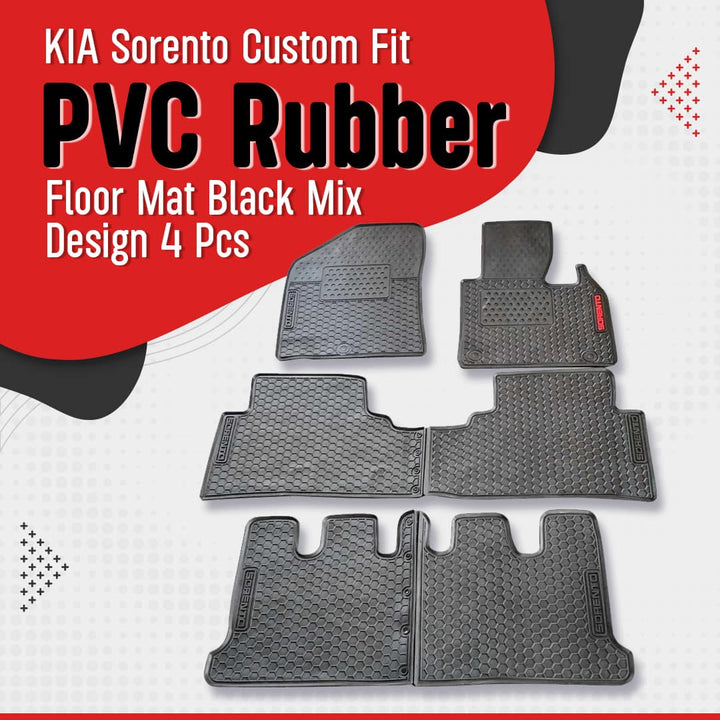 KIA Sorento Custom Fit PVC Rubber Floor Mat Black Mix Design 4 Pcs - Model 2021-2024