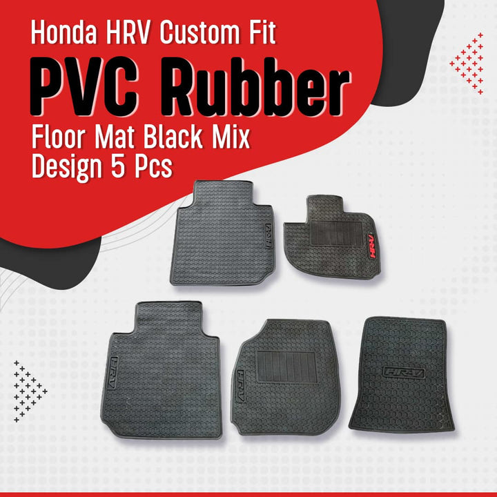 Honda HRV Custom Fit PVC Rubber Floor Mat Black Mix Design 5 Pcs - Model 2022-2023