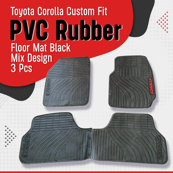 Toyota Corolla Custom Fit PVC Rubber Floor Mat Black Mix Design 3 Pcs - Model 2008-2014