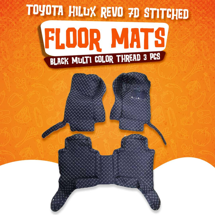 Toyota Hilux Revo/Rocco 7D Stitched Floor Mat Black Multi Color Thread 3 Pcs