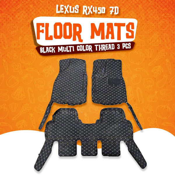 Lexus RX450 7D Floor Mats Black Multi Color Thread 3 Pcs - Model 2015-2018