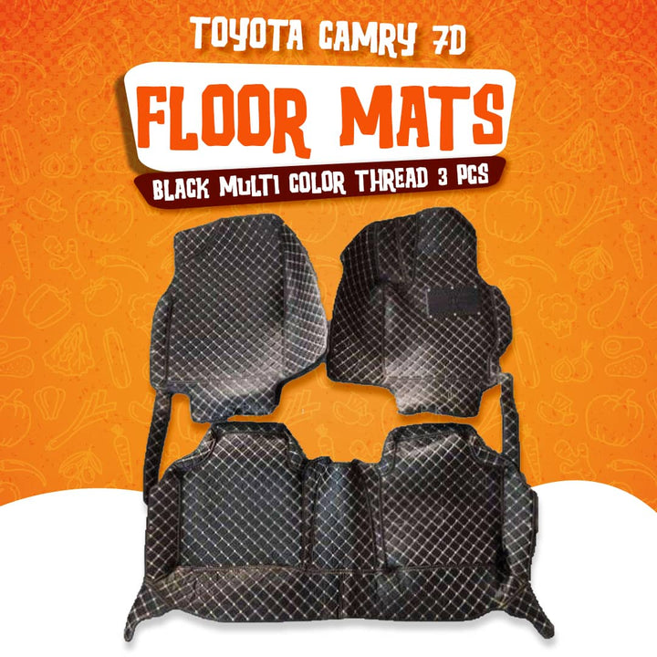 Toyota Camry 7D Floor Mats Black Multi Color Thread 3 Pcs - Model 2011-2018