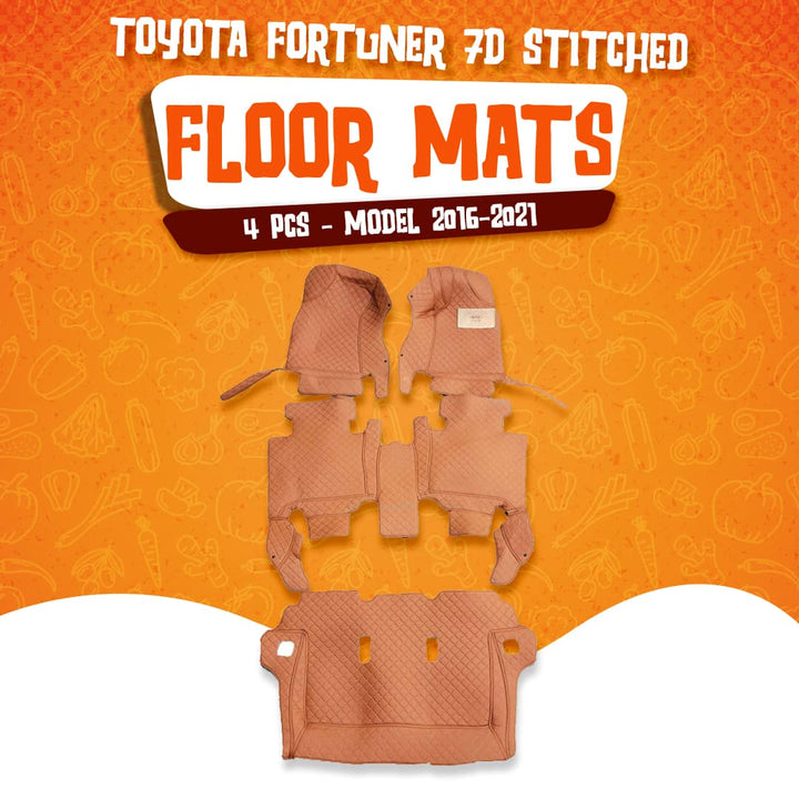 Toyota Fortuner 7D Stitched Floor Mat Brown 4 Pcs - Model 2016-2021
