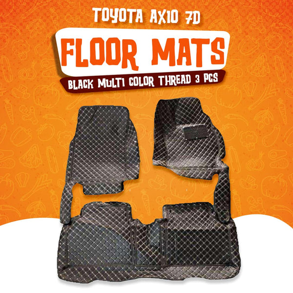 Toyota Axio 7D Floor Mats Black Multi Color Thread 3 Pcs - Model 2012-2019