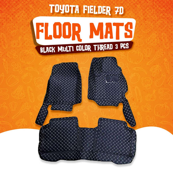 Toyota Fielder 7D Floor Mats Black Multi Color Thread 3 Pcs - Model 2012-2019