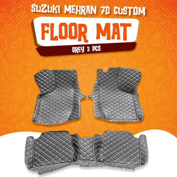 Suzuki Mehran 7D Custom Floor Mat Grey 3 Pcs - Model 2012-2017