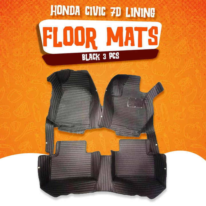 Honda Civic 7D Lining Floor Mat Black 3 Pcs - Model 2016-2023