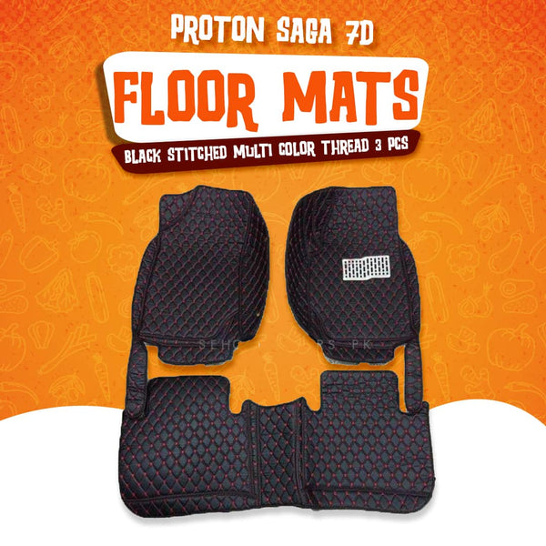 Proton Saga 7D Floor Mats - Black - 3 Pcs Set - Model 2021-2025