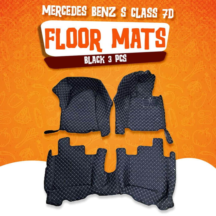 Mercedes Benz S Class 7D Floor Mats Black 3 Pcs - Model 2014-2018