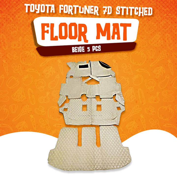 Toyota Fortuner 7D Stitched Floor Mat Beige 5 Pcs - Model 2016-2022