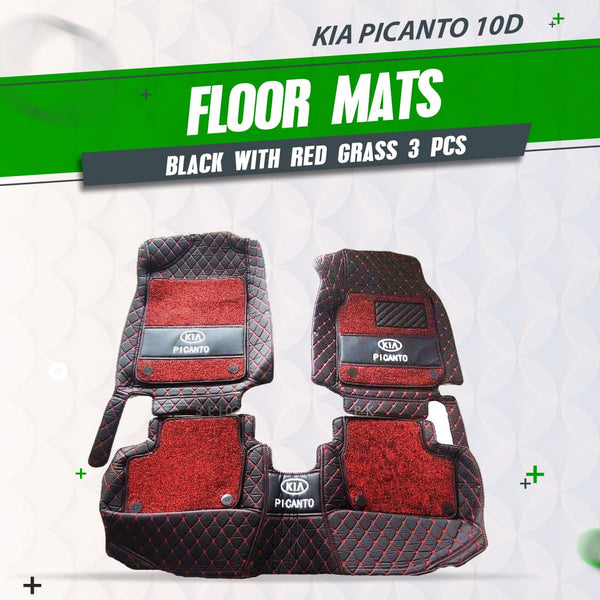 KIA Picanto 10D Floor Mats Mix Thread Black With Red Grass 3 Pcs - Model 2019-2024