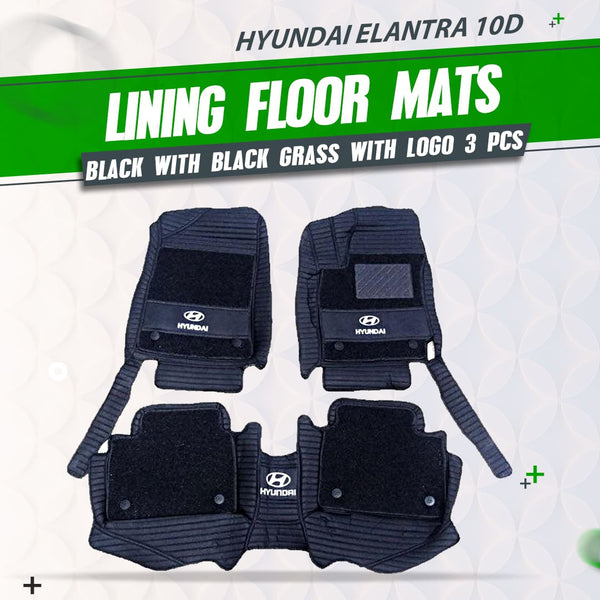 Hyundai Elantra 10D Lining Floor Mats Mix Thread Black With Black Grass With Logo 3 Pcs - Model 2021-2024