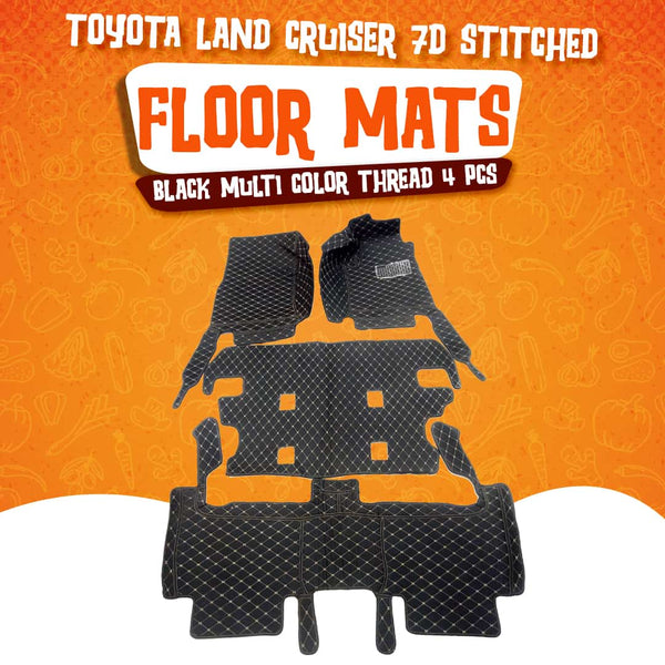 Toyota Land Cruiser 7D Floor Mats - Black - 4 Pcs Set - Model 2015-2021