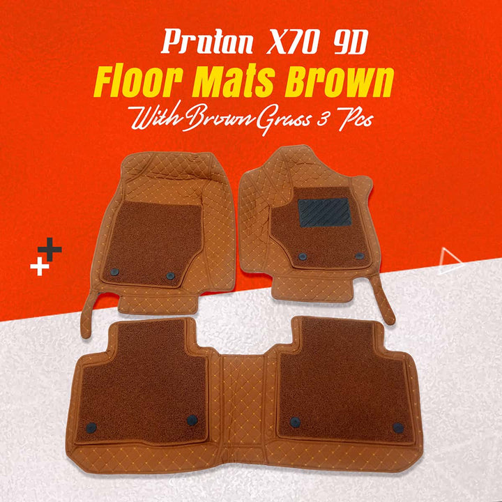 Proton X70 9D Floor Mats Mix Thread Brown With Brown Grass 3 Pcs - Model 2021-2024