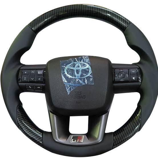 Toyota Fortuner/ Revo Steering Wheel Carbon Fiber Black With Multimedia & GR Trim- Model 2016-2024