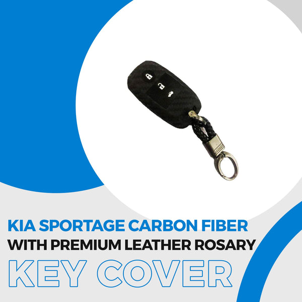 KIA Sportage Carbon Fiber Key Cover With Premium Leather Rosary Random Design Key Chain - Model 2019-2021