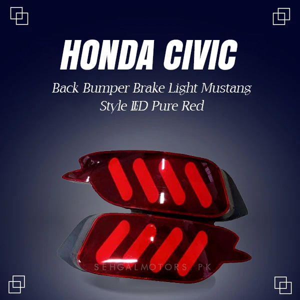 Honda Civic Back Bumper Brake Light Mustang Style LED Pure Red - Model 2016-2021