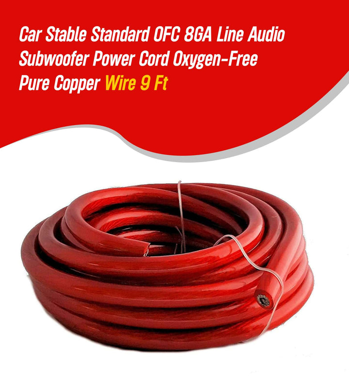 Car Stable Standard OFC 8GA Line Audio Subwoofer Power Cord Oxygen-Free Pure Copper Wire 9 Ft